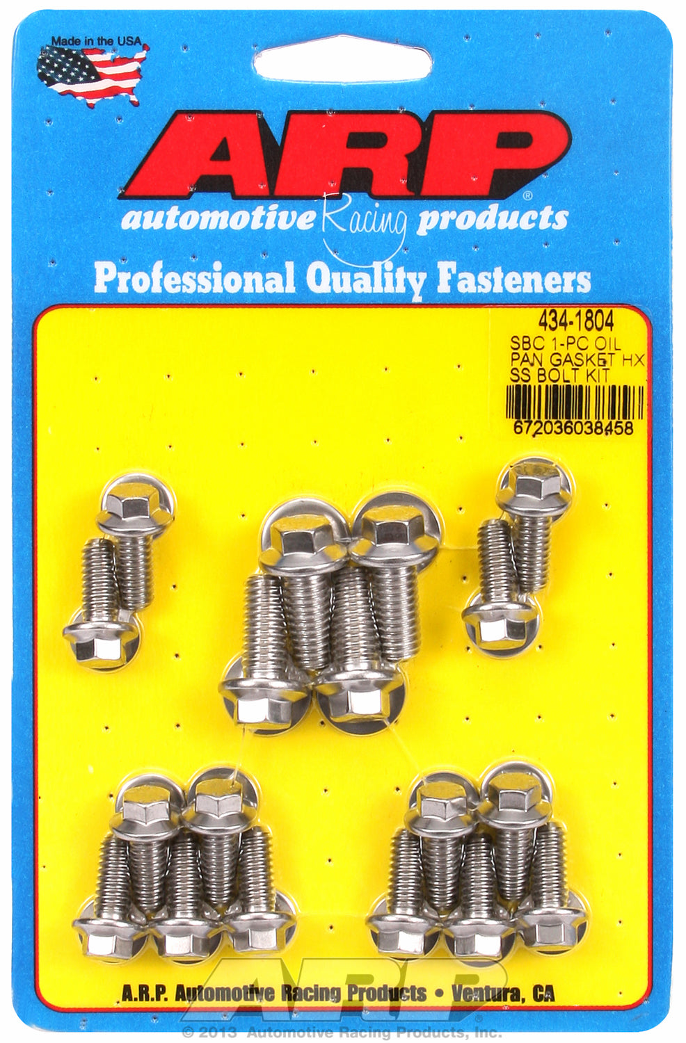 Hex Head Stainless Oil Pan Bolt Kit for Chevrolet 265-400 cid (w/ 1-pc. rubber gasket)