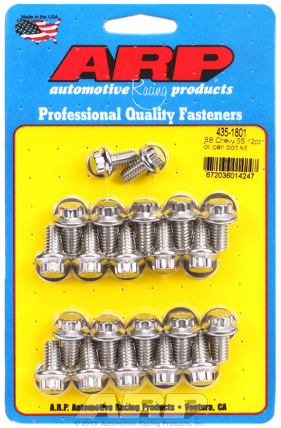 12-Pt Head Stainless Oil Pan Bolt Kit for Chevrolet 396-454 cid (w/ standard 2-pc. cork gasket)