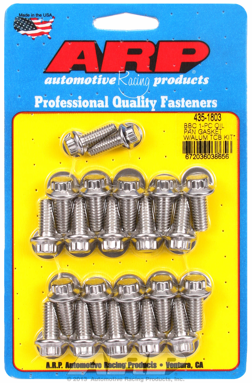 12-Pt Head Stainless Oil Pan Bolt Kit for Chevrolet 396-454 cid (w/ 1-pc. rubber gasket)