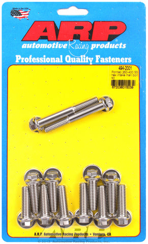 Hex Head Stainless Intake Manifold Bolts for Pontiac 350-455 cid, uses 3/8˝ socket