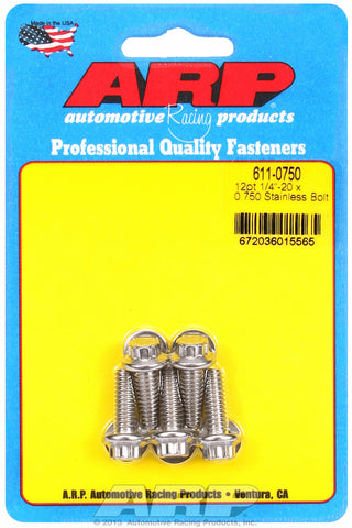 1/4-20 x 0.750 12pt SS bolts