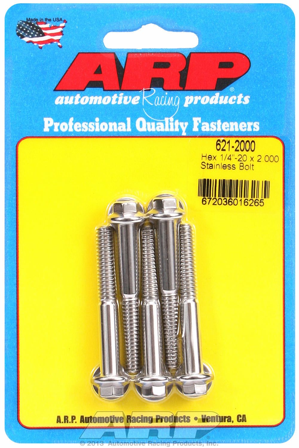 1/4-20 x 2.000 hex SS bolts