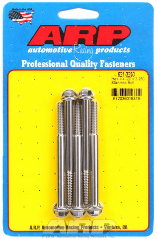 1/4-20 x 3.250 hex SS bolts