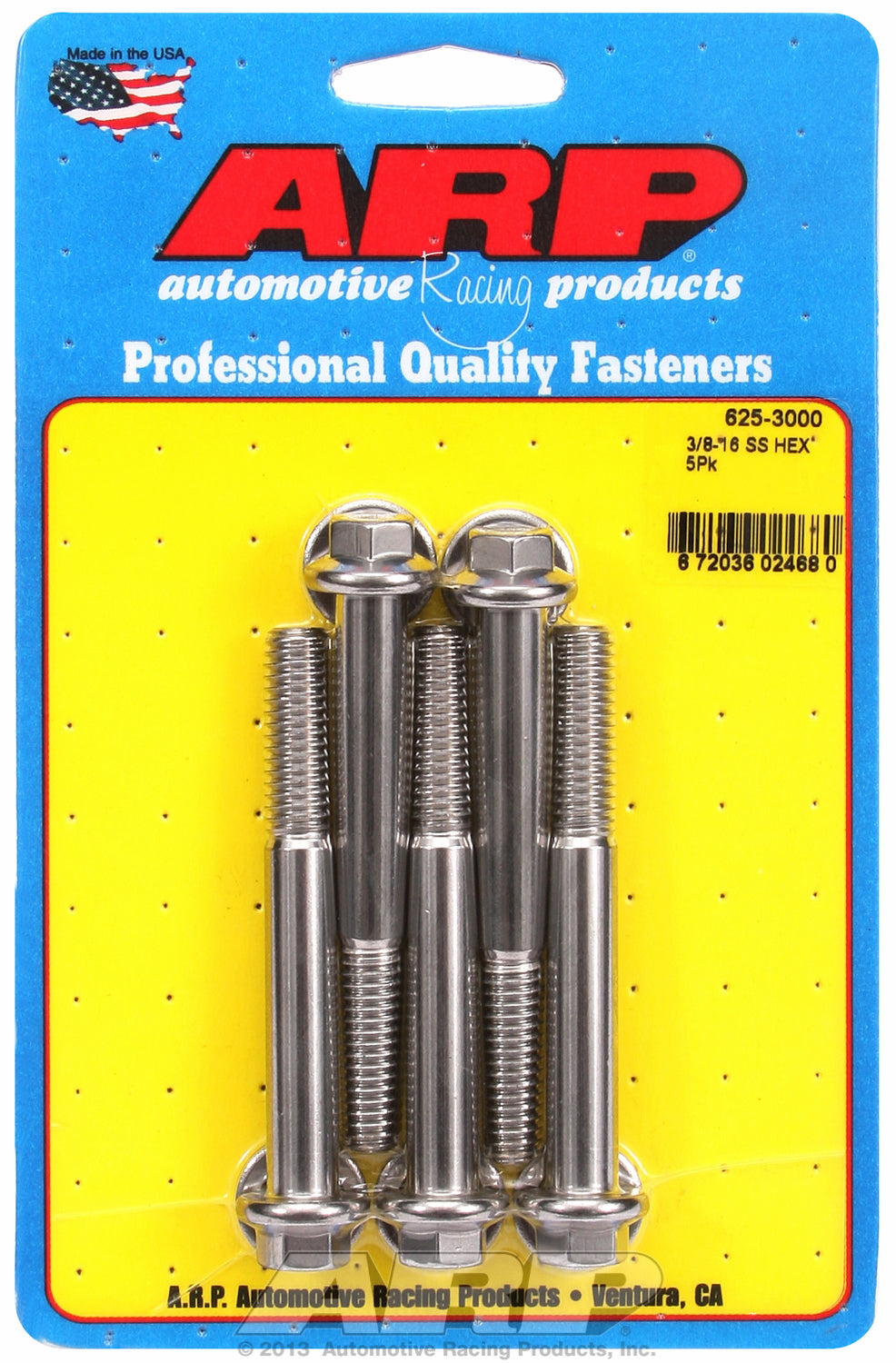 3/8-16 x 3.000 hex 7/16 wrenching SS bolts