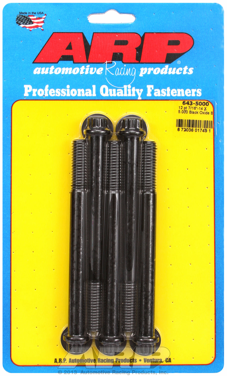 7/16-14 x 5.000 12pt black oxide bolts