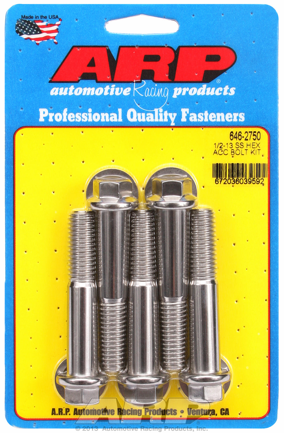 1/2-13 x 2.750 hex SS bolts