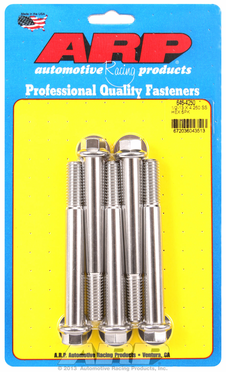 1/2-13 x 4.250 hex SS bolts