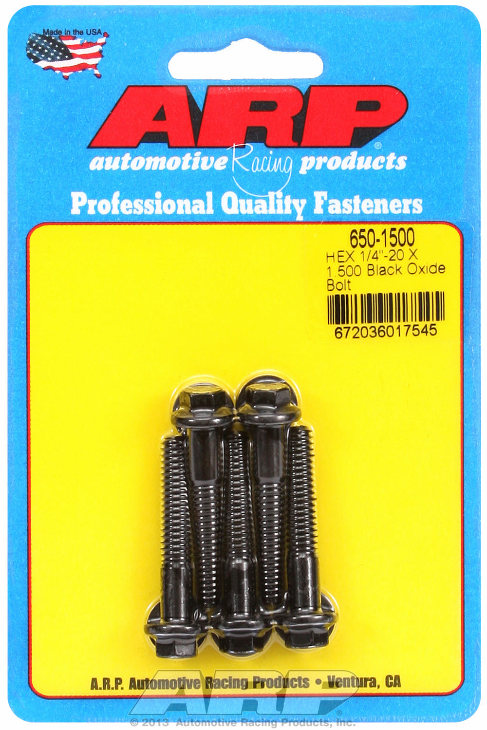 1/4-20 X 1.500 hex black oxide bolts