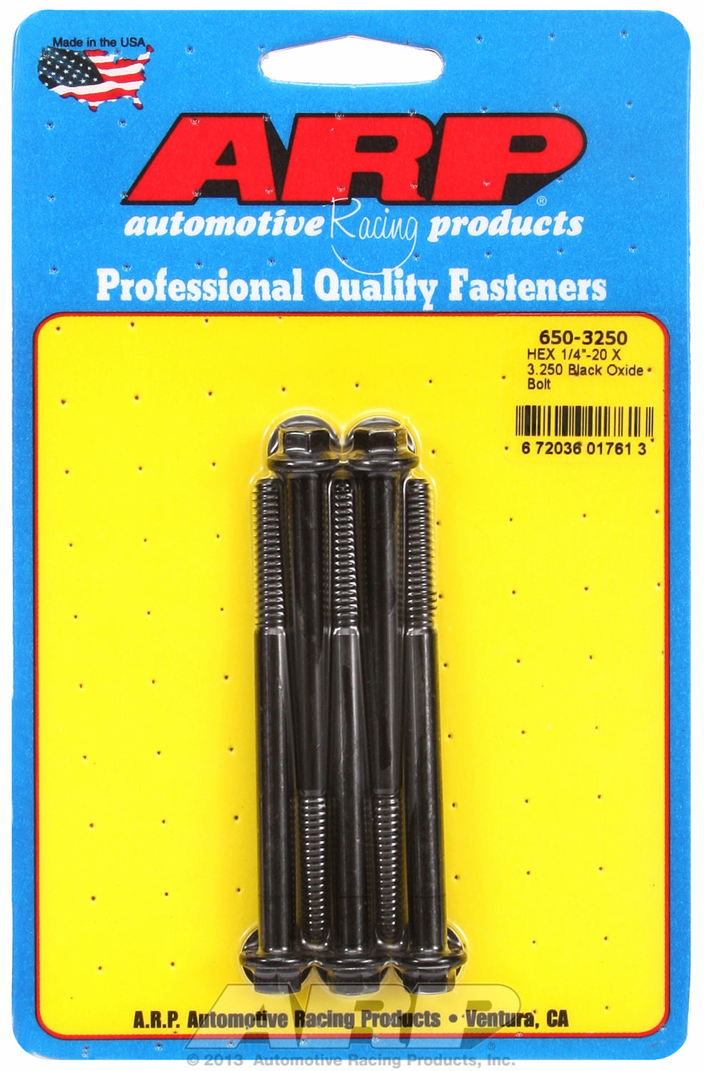 1/4-20 X 3.250 hex black oxide bolts