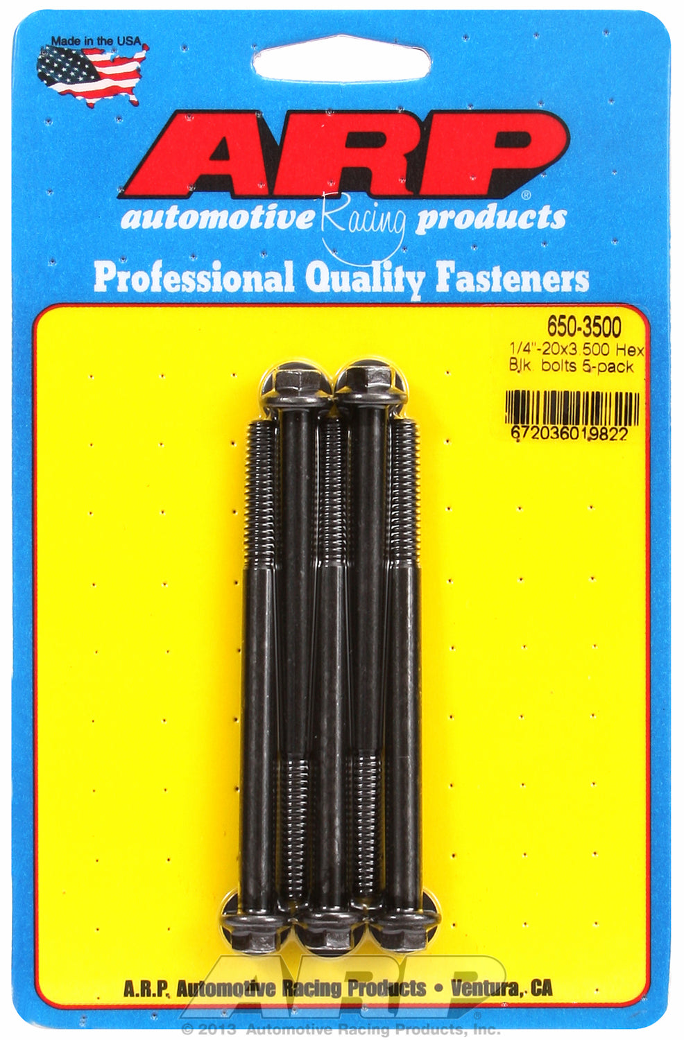 1/4-20 X 3.500 hex black oxide bolts