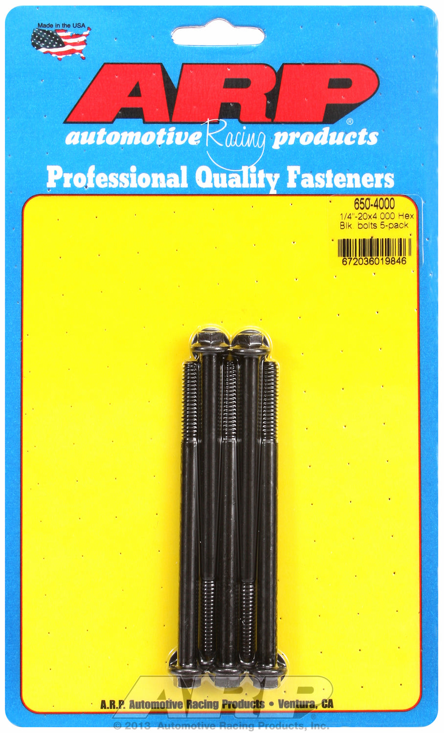 1/4-20 X 4.000 hex black oxide bolts