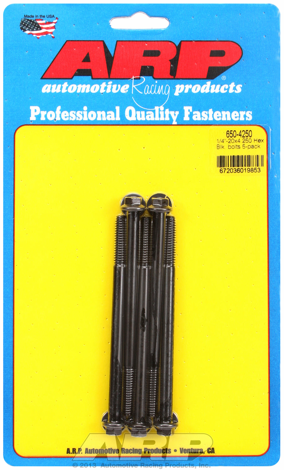 1/4-20 X 4.250 hex black oxide bolts