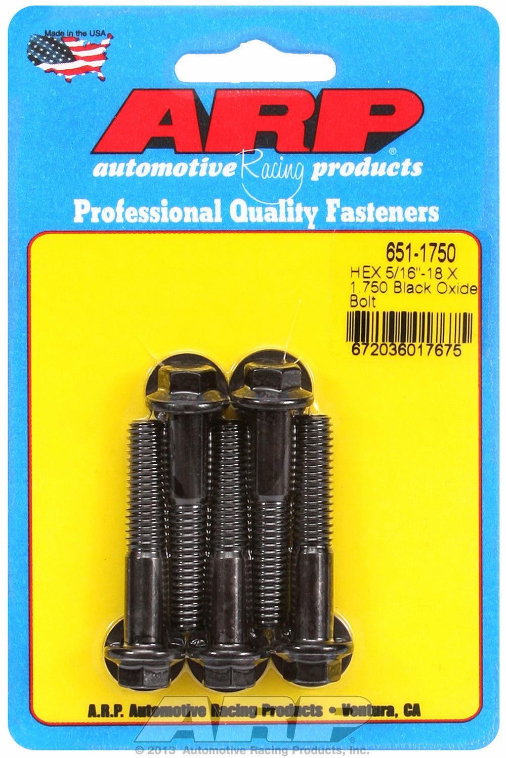 5/16-18 X 1.750 hex black oxide bolts