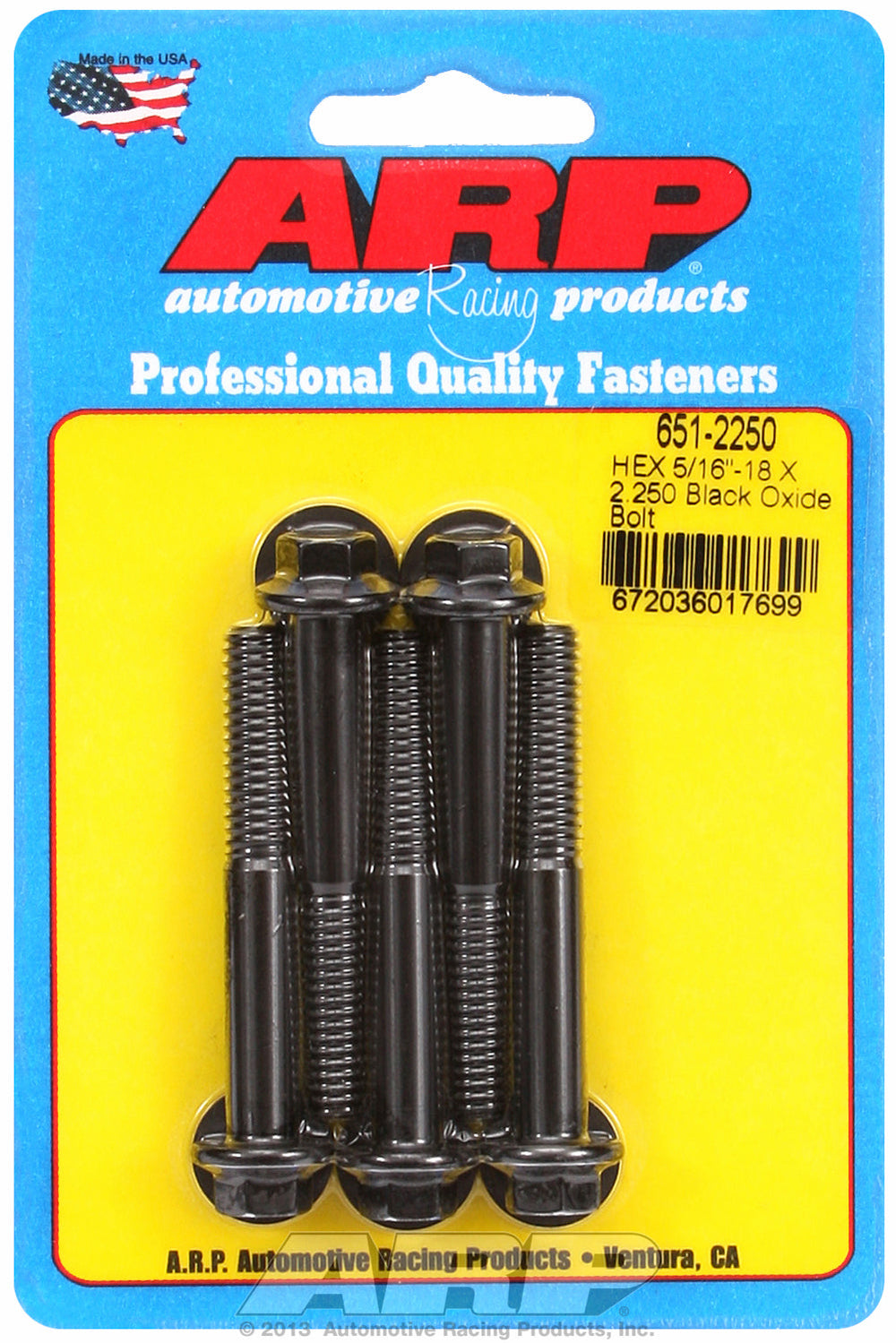 5/16-18 X 2.250 hex black oxide bolts