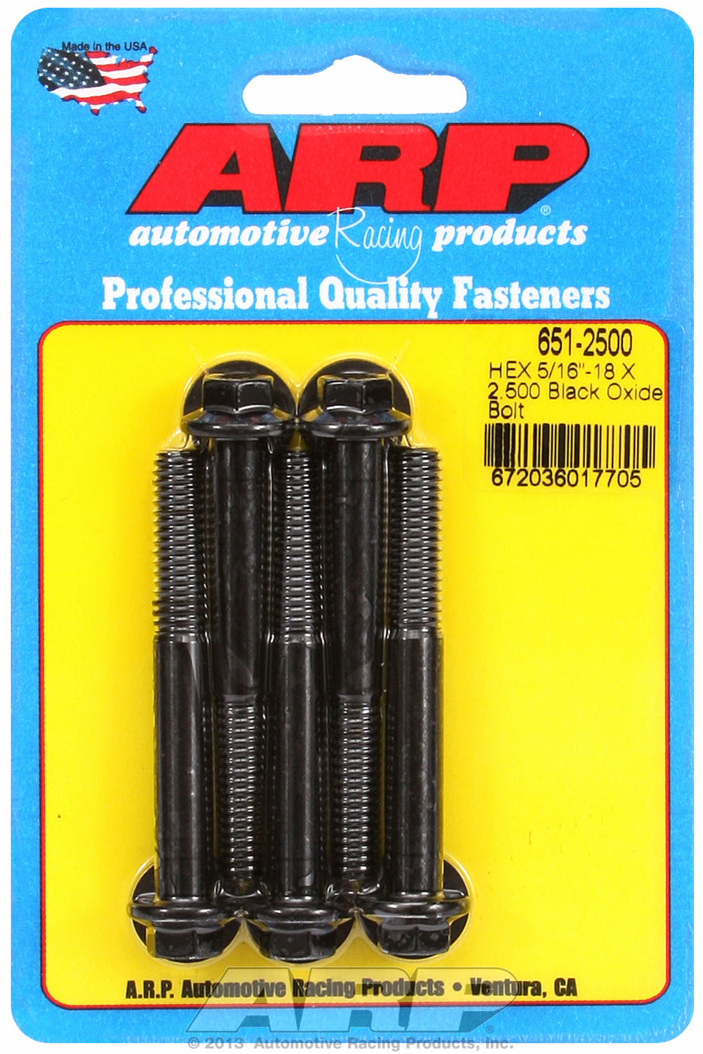 5/16-18 X 2.500 hex black oxide bolts