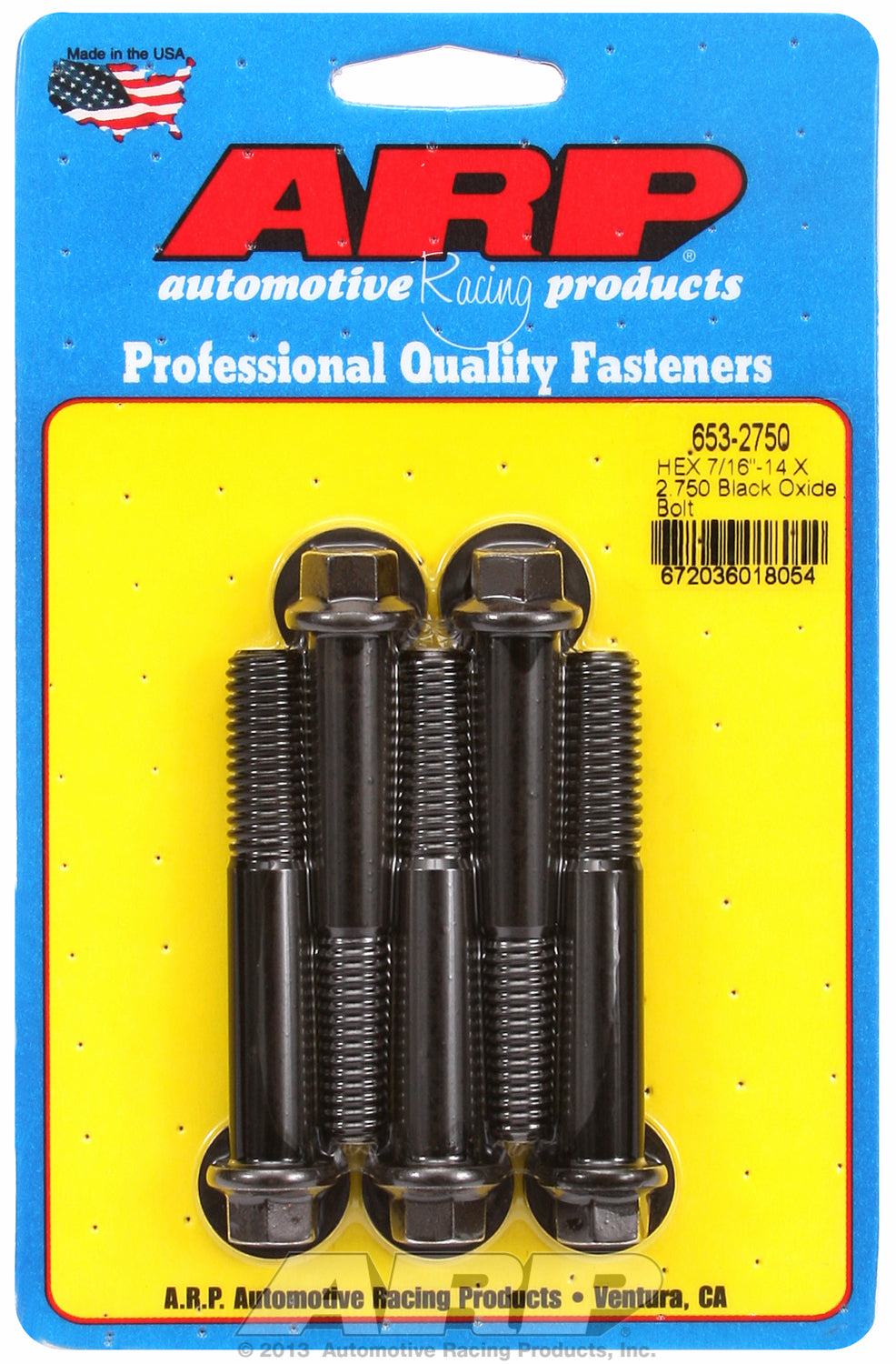 7/16-14 X 2.750 hex black oxide bolts