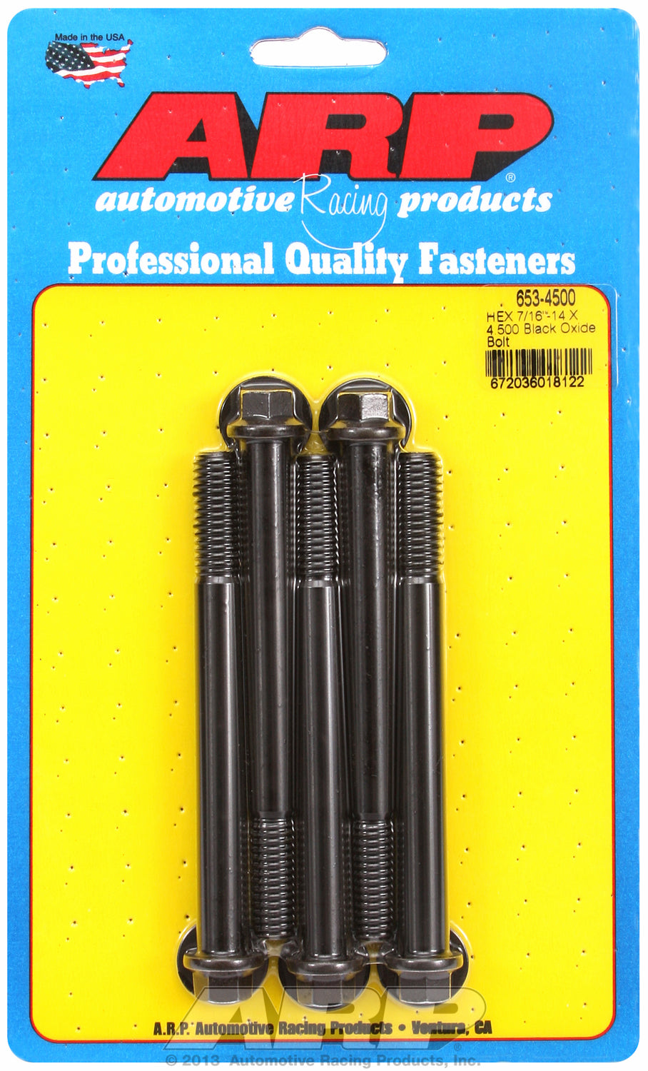 7/16-14 X 4.500 hex black oxide bolts