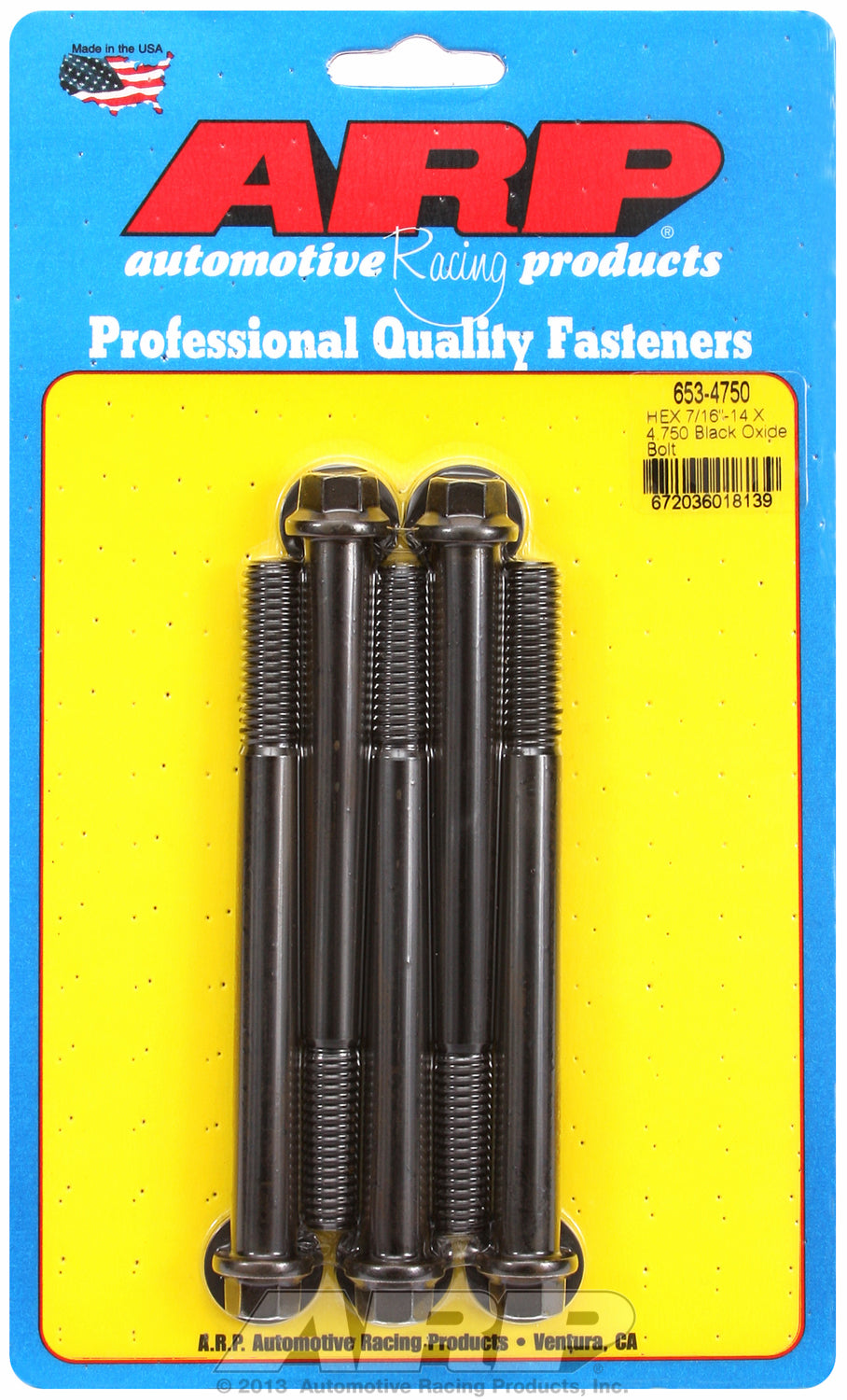 7/16-14 X 4.750 hex black oxide bolts