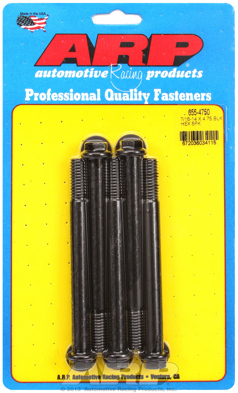 7/16-14 X 4.750 hex 1/2 wrenching black oxide bolts