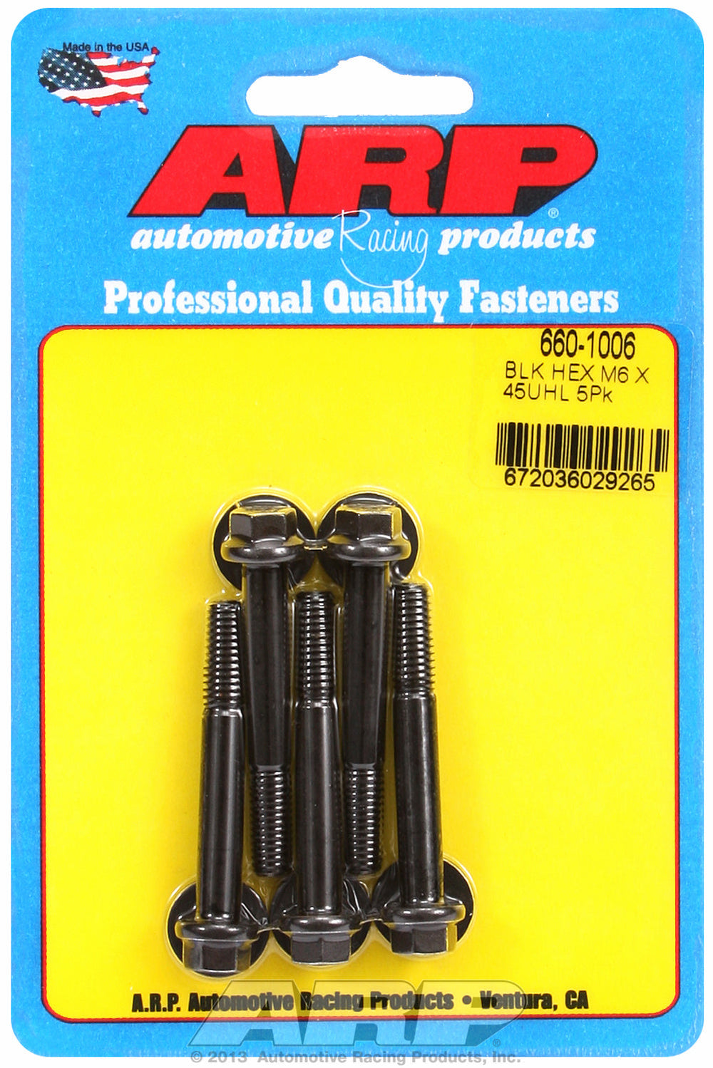 M6 x 1.00 x 45 hex black oxide bolts