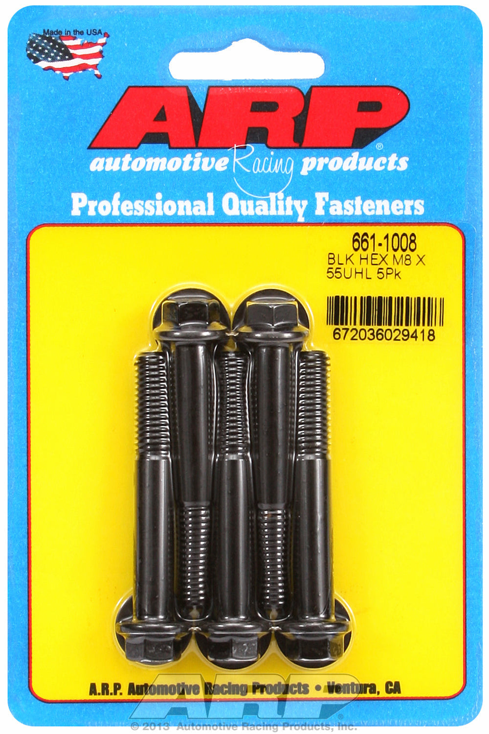 M8 x 1.25 x 55 hex black oxide bolts
