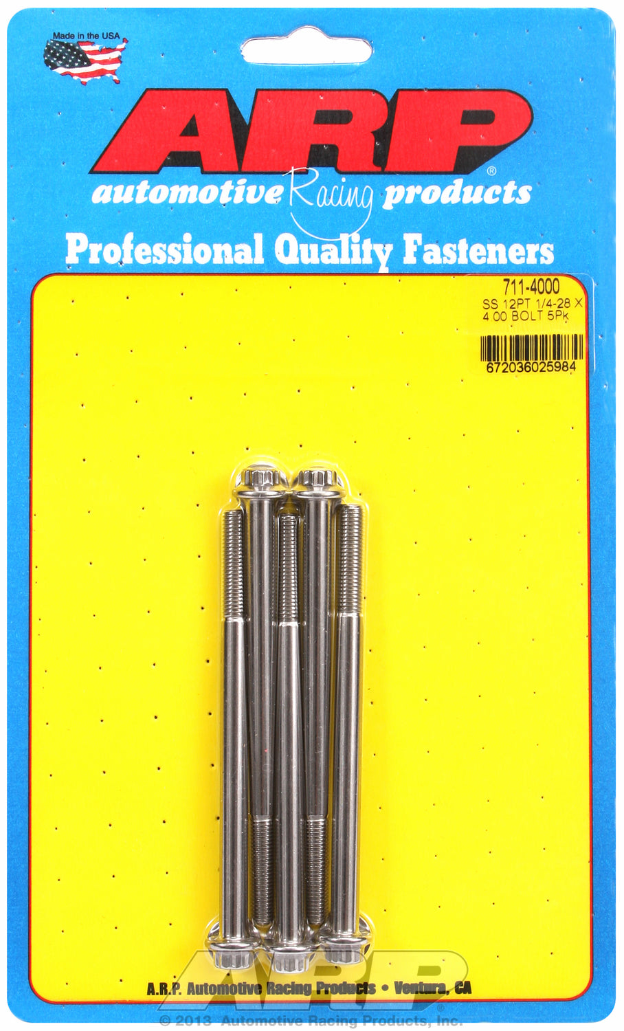 1/4-28 x 4.000 12pt SS bolts