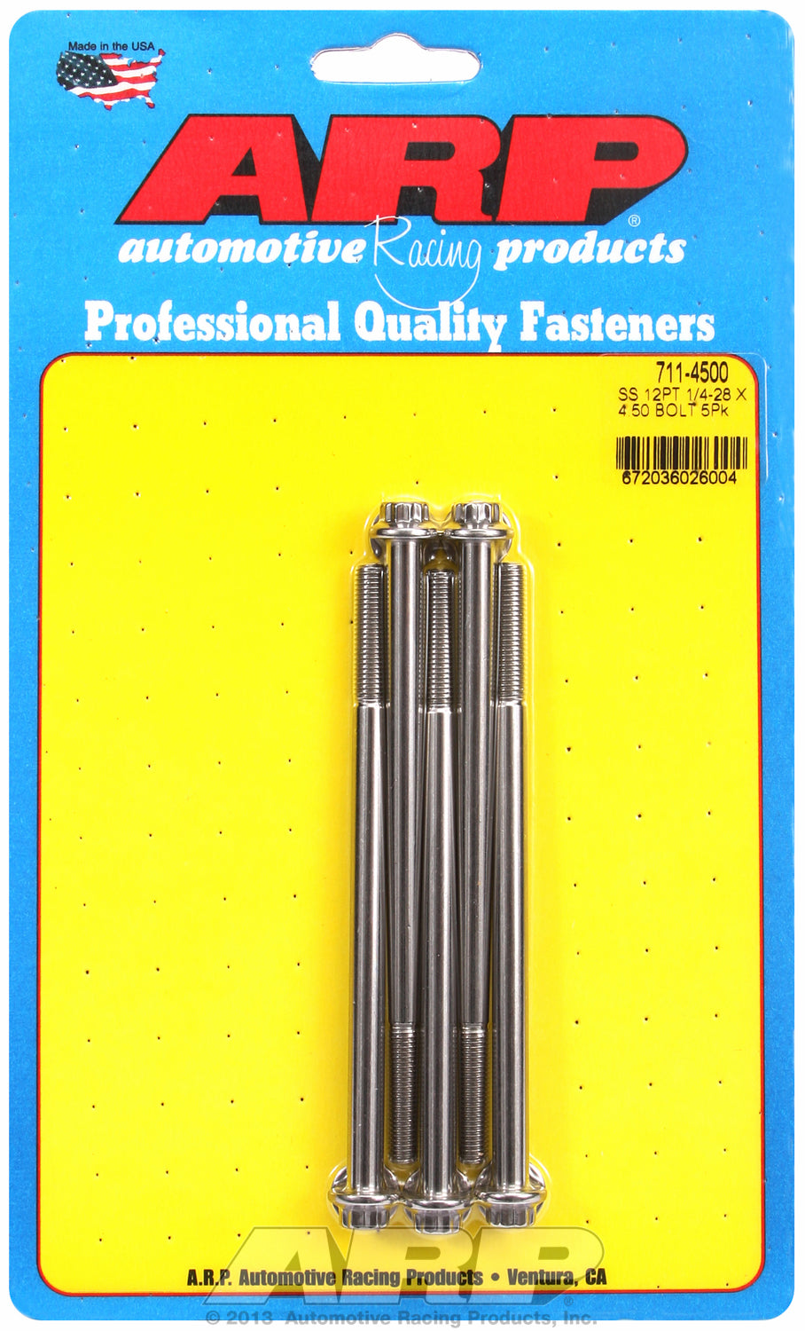 1/4-28 x 4.500 12pt SS bolts