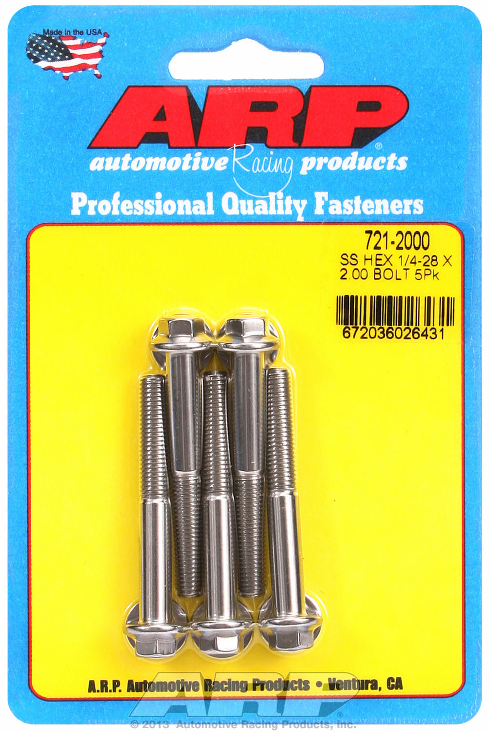 1/4-28 x 2.000 hex SS bolts