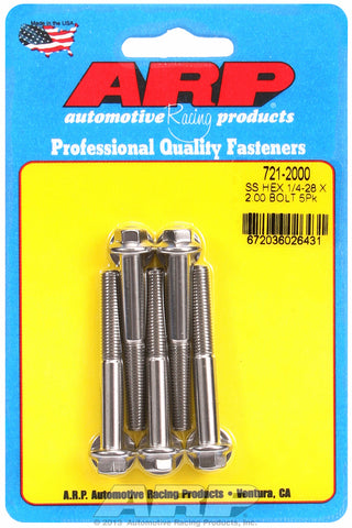 1/4-28 x 2.000 hex SS bolts