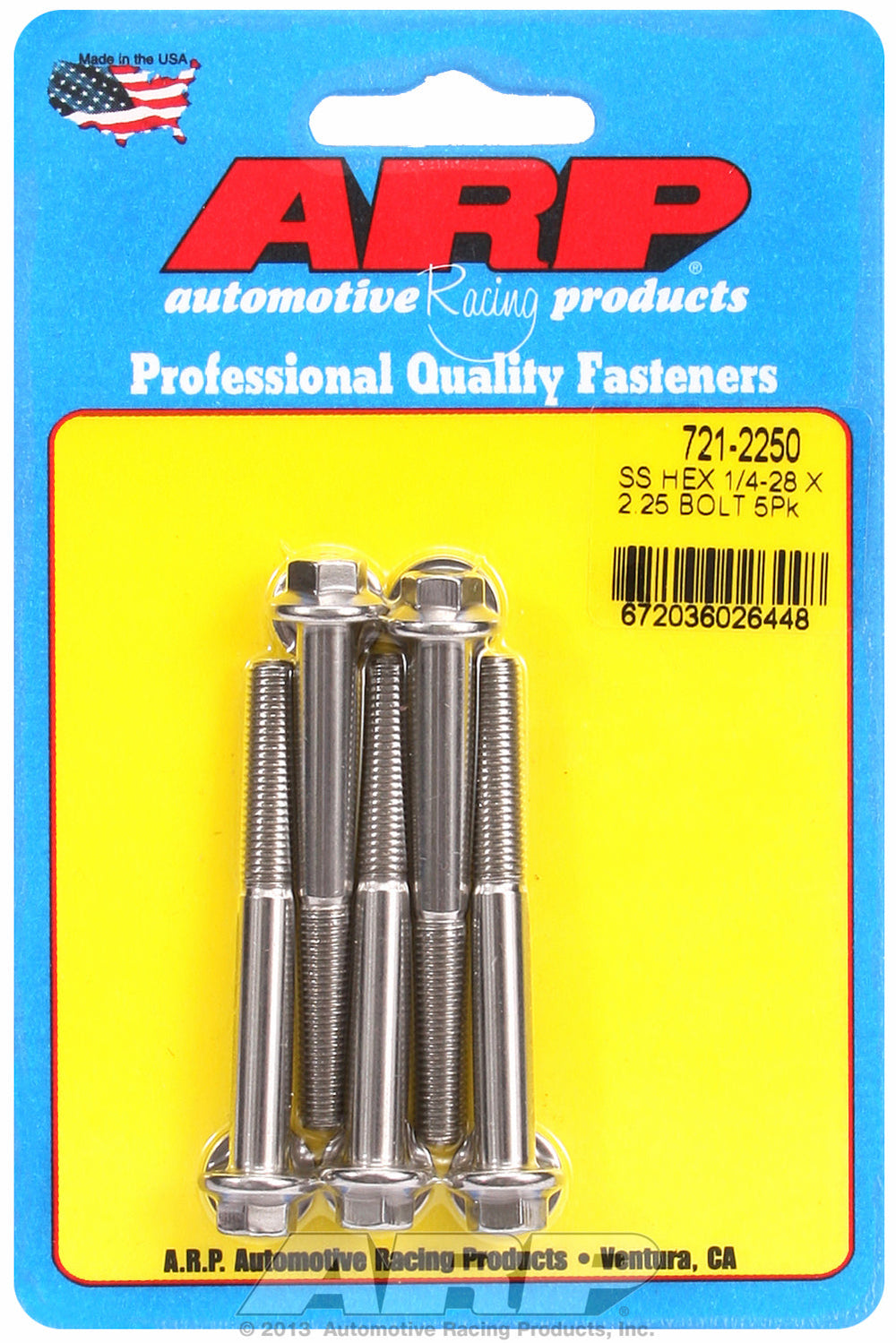 1/4-28 x 2.250 hex SS bolts