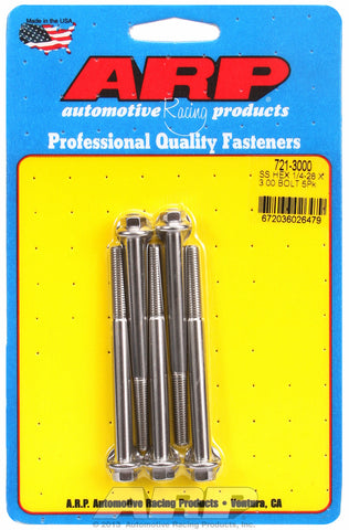 1/4-28 x 3.000 hex SS bolts