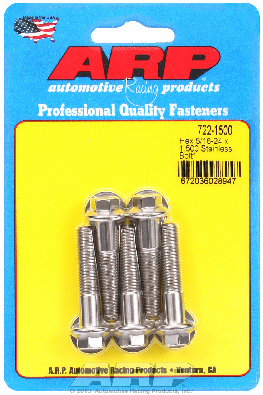 5/16-24 x 1.500 hex SS bolts