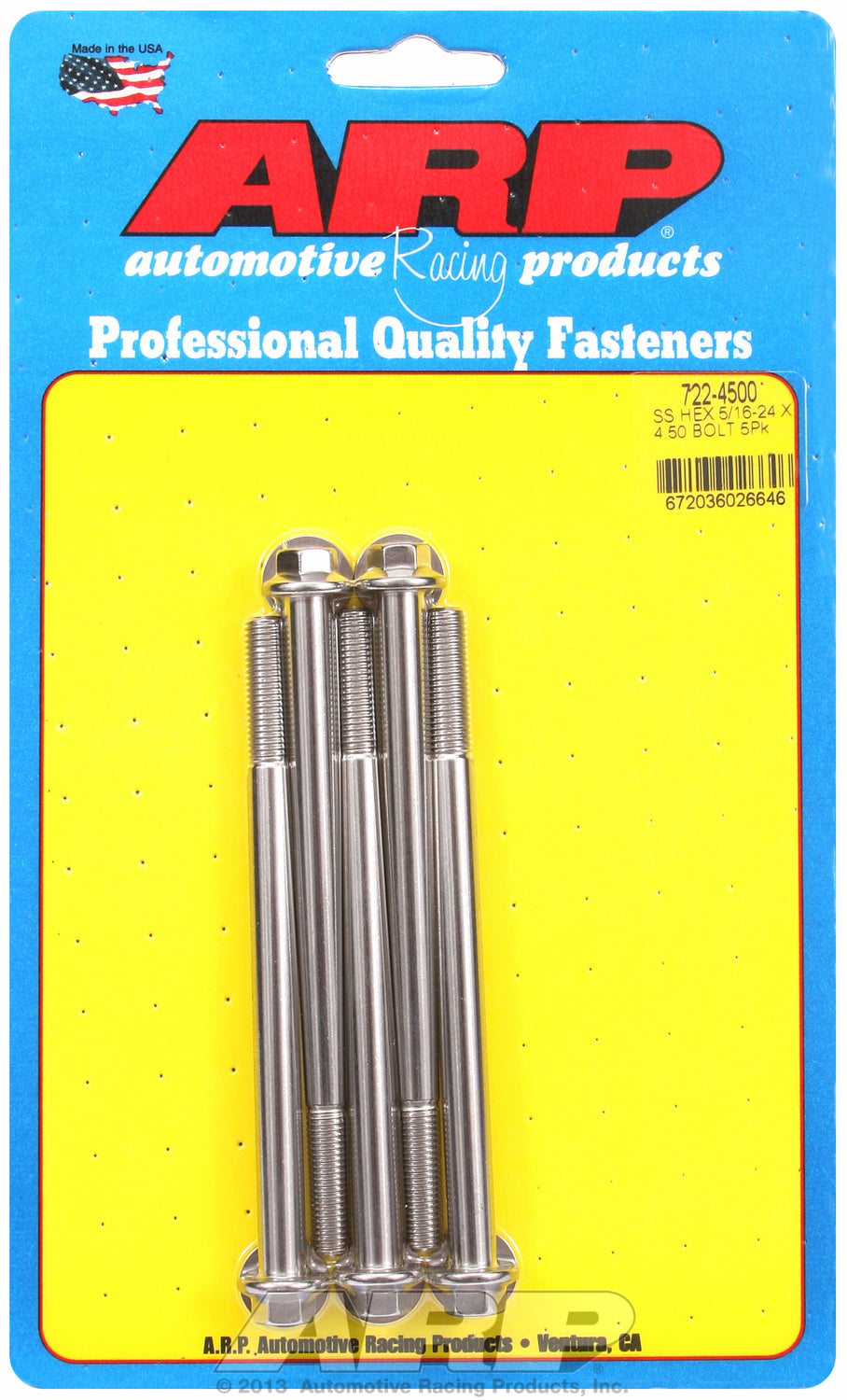 5/16-24 x 4.500 hex SS bolts