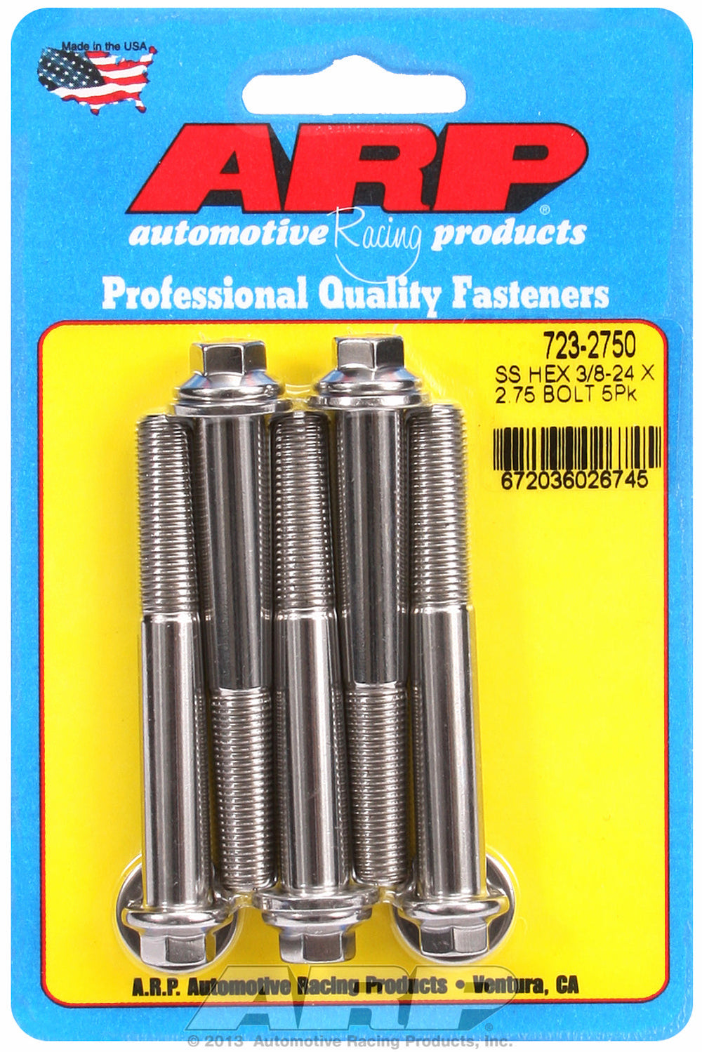 3/8-24 x 2.750 hex SS bolts