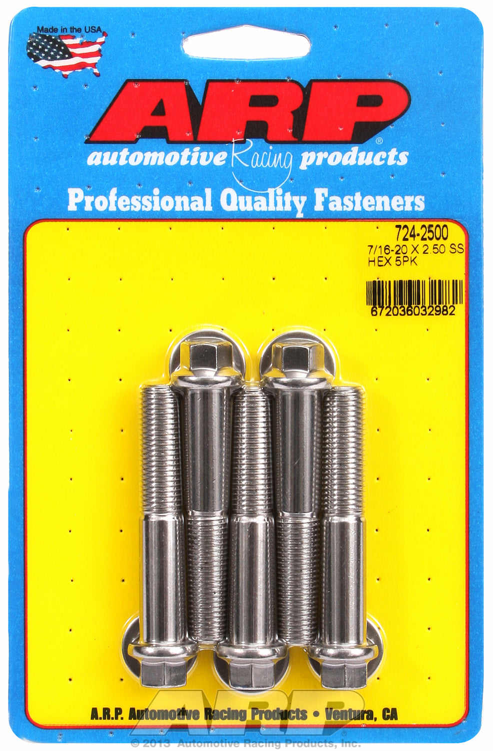 7/16-20 x 2.500 hex SS bolts