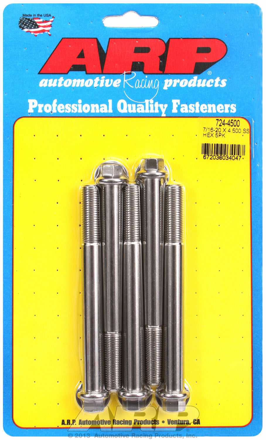 7/16-20 x 4.500 hex SS bolts