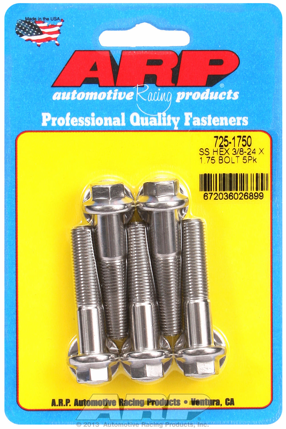3/8-24 x 1.750 hex 7/16 wrenching SS bolts