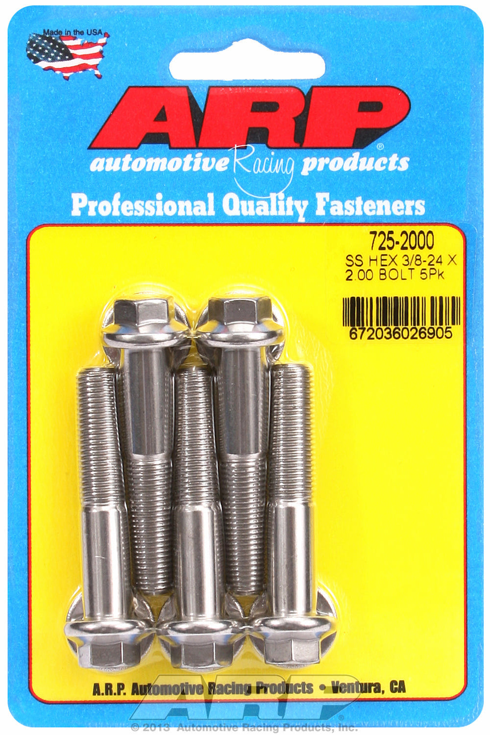 3/8-24 x 2.000 hex 7/16 wrenching SS bolts