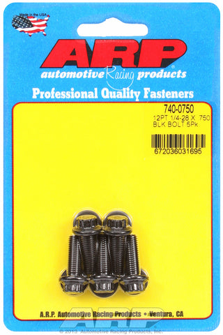 1/4-28 x .750 12pt black oxide bolts