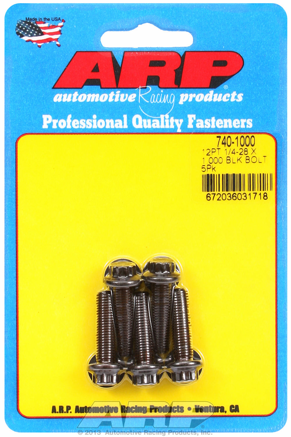 1/4-28 x 1.000 12pt black oxide bolts