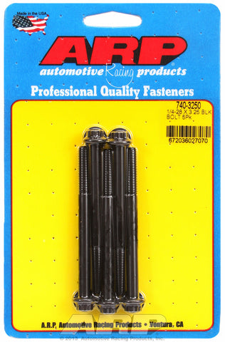 1/4-28 x 3.250 12pt black oxide bolts