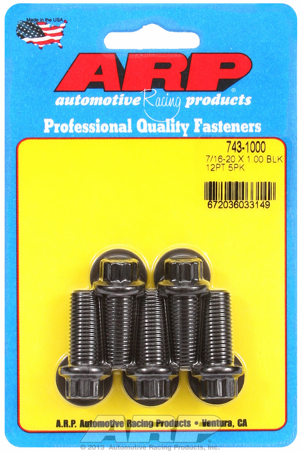 7/16-20 x 1.000 12pt black oxide bolts