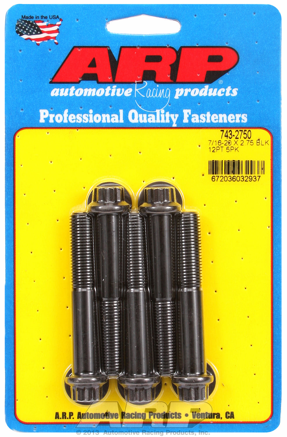 7/16-20 x 2.750 12pt black oxide bolts