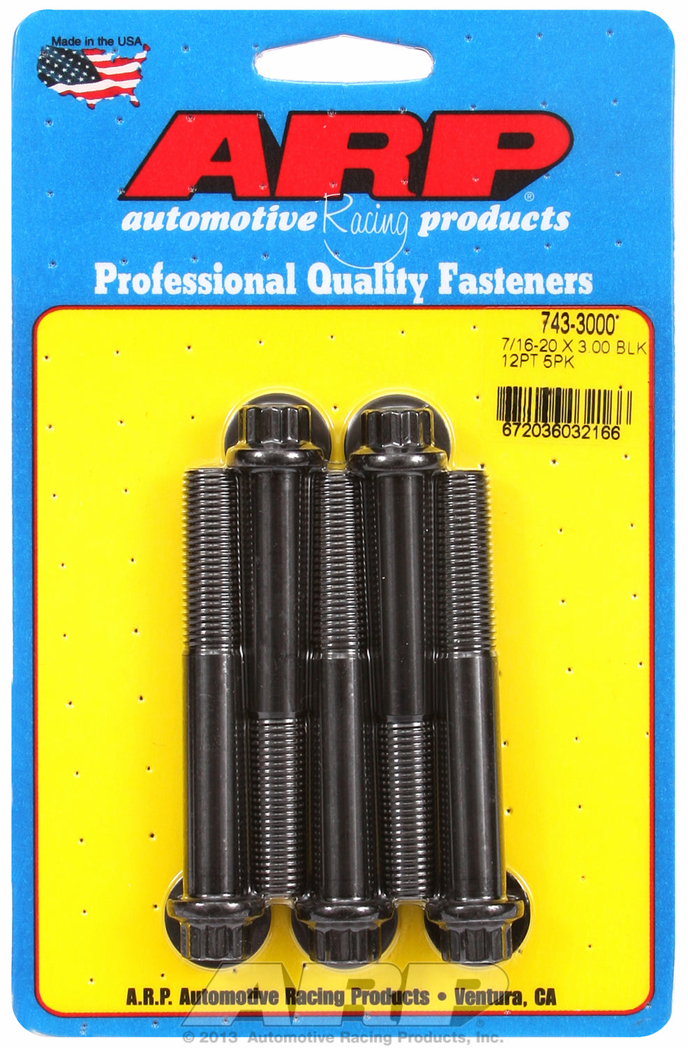 7/16-20 x 3.000 12pt black oxide bolts
