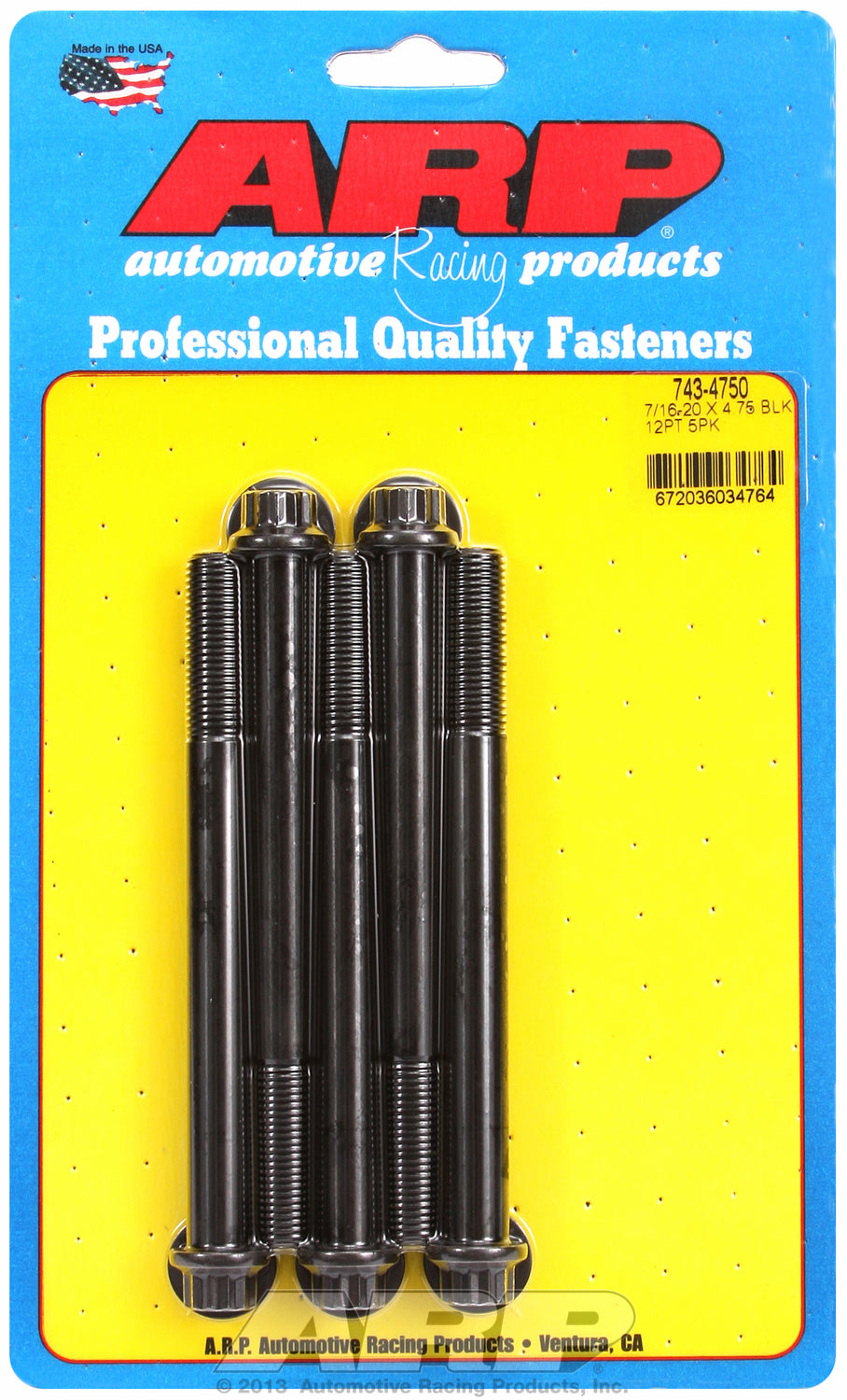 7/16-20 x 4.750 12pt black oxide bolts