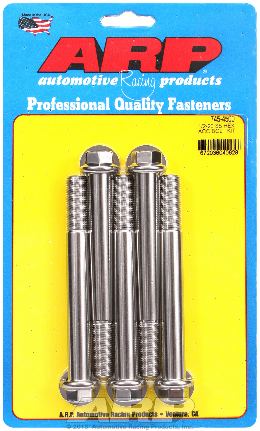 1/2-20 x 4.500 hex SS bolts