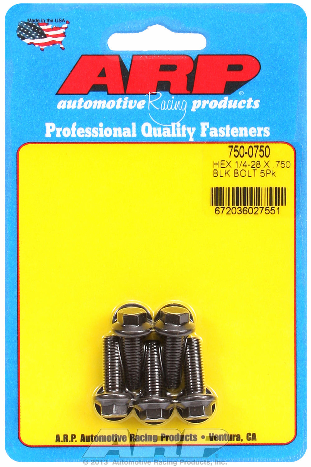 1/4-28 x .750 hex black oxide bolts