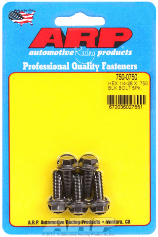 1/4-28 x .750 hex black oxide bolts