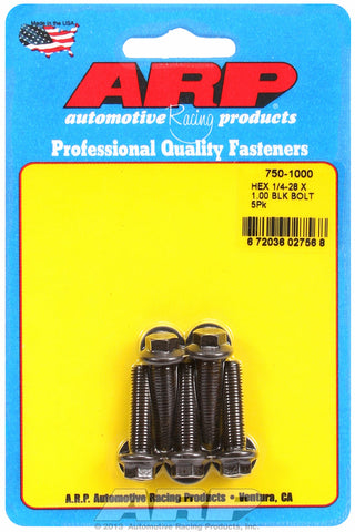 1/4-28 x 1.000 hex black oxide bolts