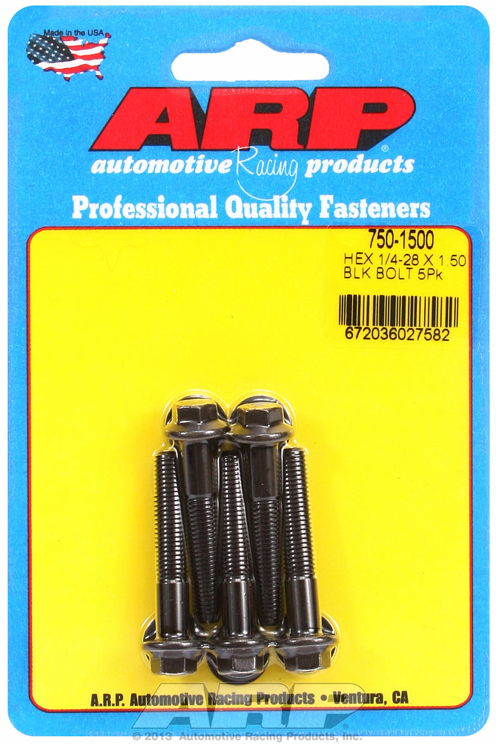 1/4-28 x 1.500 hex black oxide bolts